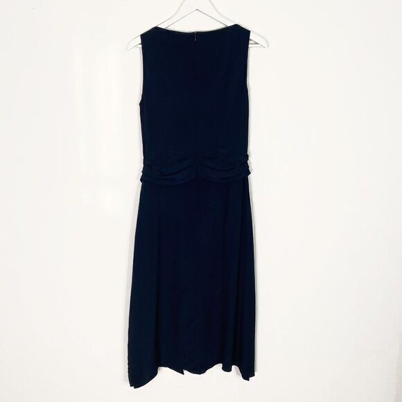 Luisa Cerano Navy Blue Draped Boat Neck Silk Blend Midi Dress - Picture 2 of 9